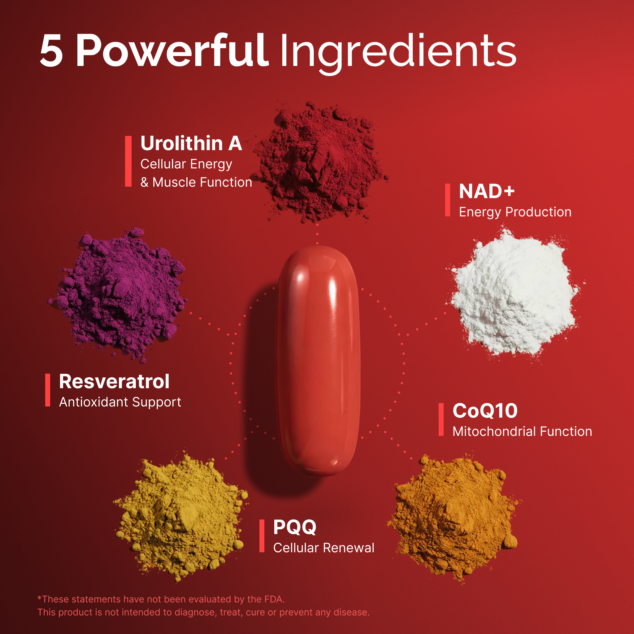 Urolithin A Supplement with NAD+, Resveratrol, CoQ10 & PQQ, High Potency 5-in-1 Longevity Formula, Mitochondrial Support for Healthy Aging, Energy & Muscle Strength, 120 Softgels - 2 Month Supply